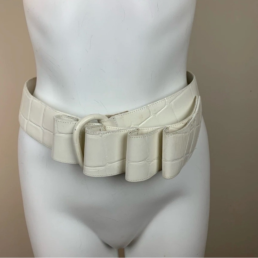 Roberto Dalpra Cream Croc Genuine Leather Bow Belt-Sz 32